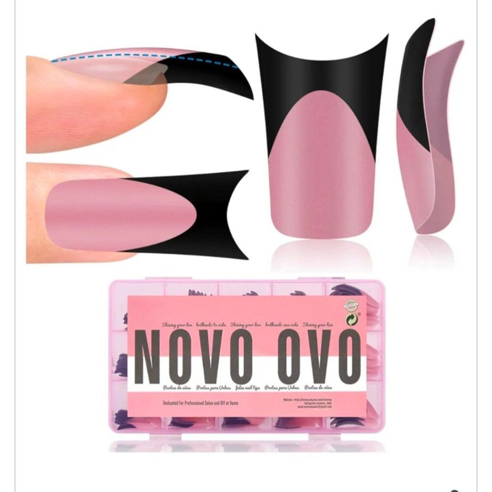 Black French Tip Duck Feet Nail Tips Full Cover for Press On #2